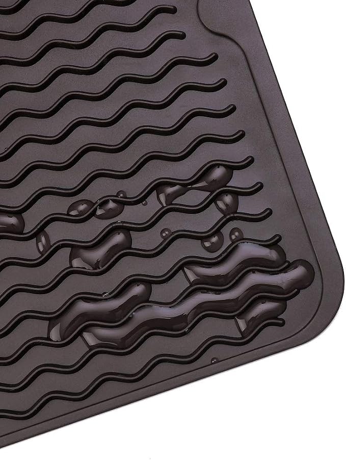 MicoYang Silicone Dish Drying Mat — Quick-Dry Ridges Counter & Sink Pad, Heat-Resistant Trivet to 450°F, Non-Slip & Dishwasher Safe, Roll-Up Storage, 18 Colors & 9 Sizes (Coffee, 16"×12")