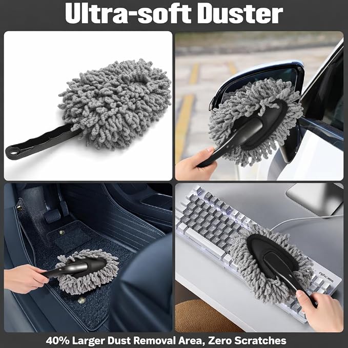15PCS Interior Cleaning Kit Graded Boar Brush 160g Gel Swivel Glass Tool | Scratch-free vent duster microfiber pads waterproof bag, car & home dual use, practical holiday gift for car lovers
