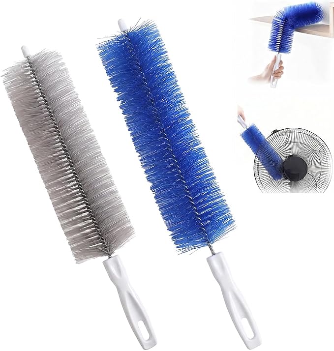 Fan Cleaning Brush, Bendable Microfiber Head, Microfiber Duster for Electric Fan and Blind, Reusable Dust Remover Washable ldeal for Electric Fans Air Conditioning, Home Car Vents, Curtain (Blue+Gray)