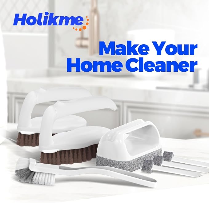 Holikme 7 Pack Cleaning Brush Scrub Brush Kitchen Brush for Floor,Brown | Deep Cleaning Brush Set, Scrub Pads with Scraper Tip for Pool Walls, Bathroom, Grout, Floor, Bike, Tub, Shower