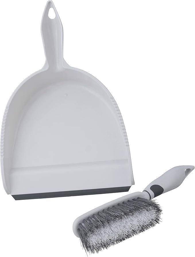 Superio Brush and Dustpan Set, Rubber Edge for Easy Dirt Pickup, Durable Plastic Broom Set with Ergonomic Grip Handle, for Table, Countertop, Desk (1)