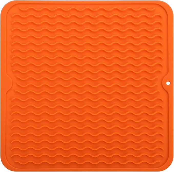 MicoYang Silicone Dish Drying Mat for Multiple Usage,Easy clean,Eco-friendly,Heat-resistant Silicone Mat for Kitchen Counter or Sink,Refrigerator or Drawer liner Orange M 12 inches x 12 inches