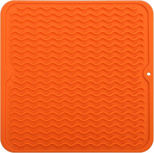 MicoYang Silicone Dish Drying Mat for Multiple Usage,Easy clean,Eco-friendly,Heat-resistant Silicone Mat for Kitchen Counter or Sink,Refrigerator or Drawer liner Orange M 12 inches x 12 inches
