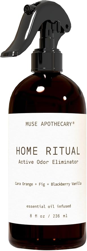 Muse Apothecary Home Ritual Active Odor Eliminator Spray - Furniture Deodorizer Spray & Bathroom Odor Eliminator for Home - Essential Oil Air Freshener - 8oz, Cara Orange + Fig + Blackberry Vanilla