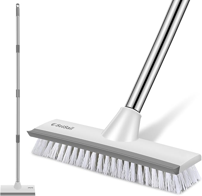 SetSail Floor Scrub Brush with 51-Inch Long Adjustable Handle 2 in 1 Scrape Brush Stiff Bristle Floor Scrubber for Cleaning Shower Bathroom Garage Kitchen Wall Deck Tub Tile | 2 in 1 Scrape Brush Stiff Bristle Floor Scrubber for Cleaning Shower Bathroo...