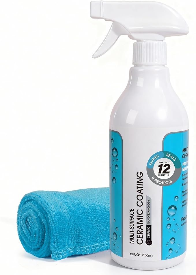 Ceramic Coating Spray Kit for Home: Long-Lasting Stain and Water-Spot Repellent for Kitchen Bath Surfaces - Repel Fingerprints Bathroom Cleaner Safe for Stainless Steel Glass Tile (500ml)