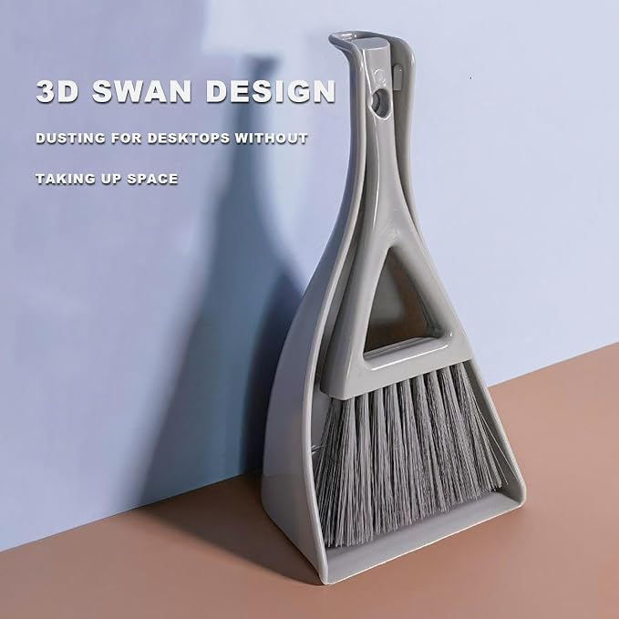 Dust Pan Broom Brush Dustpan -Mini Broom and Dustpan Combo Set, Handheld Sweeper Cleaning for Tables, Keyboards, Guinea Pig Cage, and Cat Litter, etc. (Grey)
