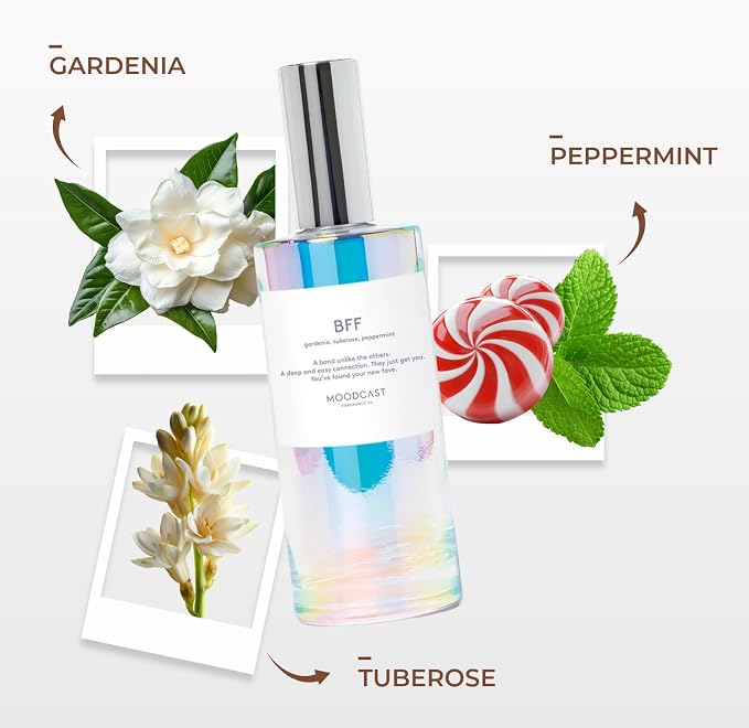 Moodcast BFF Luxury Room and Linen Spray – Air Freshener & Room Spray for Bedding Fabric & Home – Gardenia, Peppermint & Tuberose, Clean Fragrance, Paraben Free, Sulfate Free – 3.4oz
