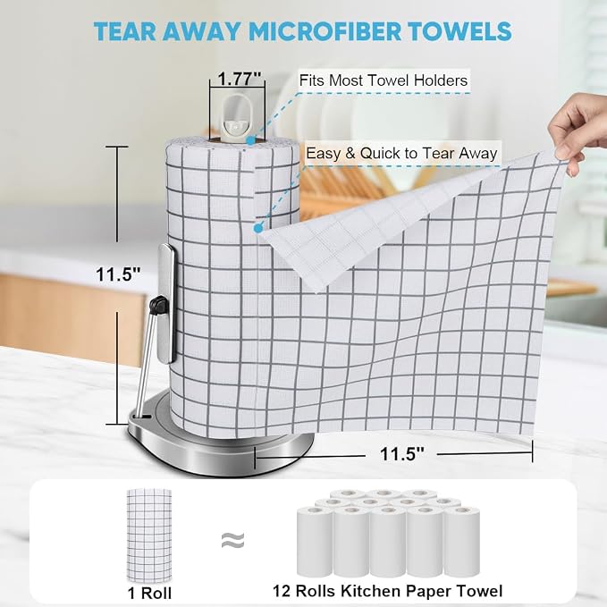 AIDEA Microfiber Cleaning Cloth Roll-50PK, Reusable Paper Towels 11.5×11.5" | Microfiber Kitchen Towels, Microfiber Towels Tear Away Cloth, Lint Free Rags for House, Window, Cleaning Supplies