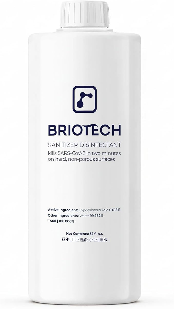 BRIOTECH Sanitizer Disinfectant Hypochlorous Spray, Kill 99.99% of Viruses & Bacteria, Control Mold, Eliminate Odor, Gentle for Nursery & Play Rooms, Food Contact Surface Sanitizer, 32 fl oz Refill