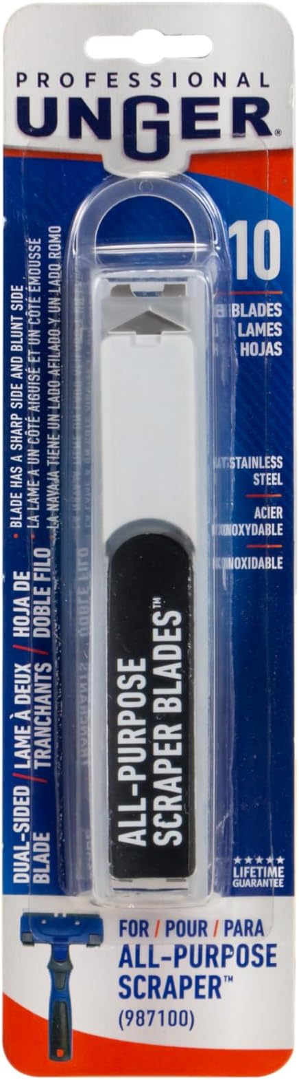Unger 12” Professional All-Purpose Scraper Replacement Blades, 10 count, Dual-Sided Adhesive Cleaning Supplies for Windows, Glass, Floors, Paint, Stickers, Gum Removal (Pack of 10)
