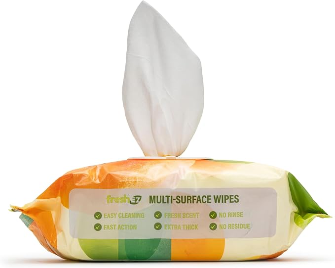 Multi-Surface Cleaning Wipes, 2 Packs x 100 Wipes, Thick No-Rinse No-Residue Surface Wipes for Kitchen, Bathroom, Glass, Stainless Steel, Granite, Wood & Plastic (Citrus Burst)