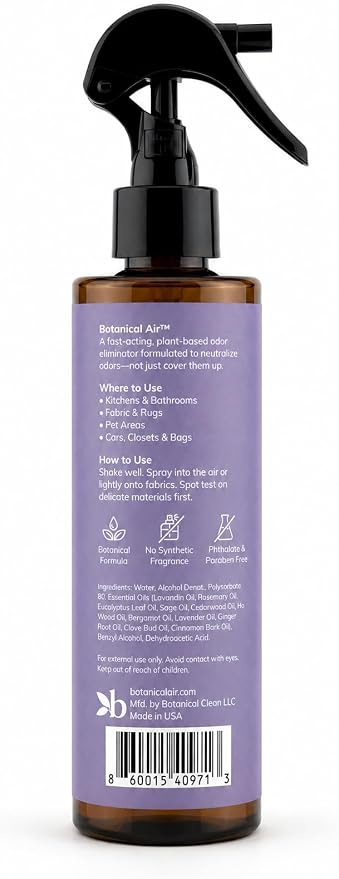 Odor Eliminator Spray – Plant-Based Air Freshener for Home & Fabrics – Eliminates Odors Without Harsh Chemicals – Essential Oil Blend – 8 oz (Lavender Sage)