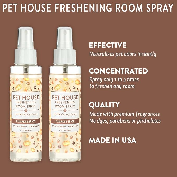 One Fur All Concentrated Room Spray 4 OZ Dog and Cat Friendly Air Freshener for Pet Odor, Pumpkin Spice, Pack of 2