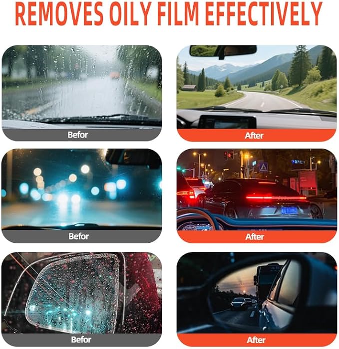 2PCS Glass Oil Film Remover, Roll-On Glass Compound with Cleaning Board, Glass Emulsion Cleaner, Car Oil Film Cleaner, Universal Oil Film Remover for Car Windshields and Windows 100ml