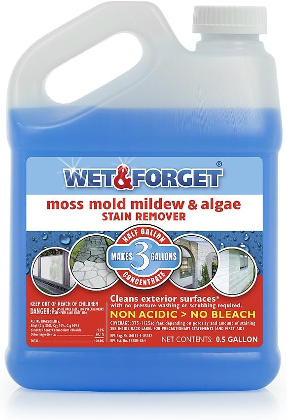 Wet & Forget Moss, Mold, Mildew, & Algae Stain Remover Multi-Surface Outdoor Cleaner Concentrate, Original, 64 Fluid Ounces