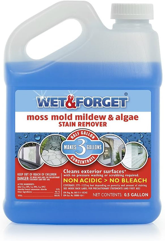 Wet & Forget Moss, Mold, Mildew, & Algae Stain Remover Multi-Surface Outdoor Cleaner Concentrate, Original, 64 Fluid Ounces