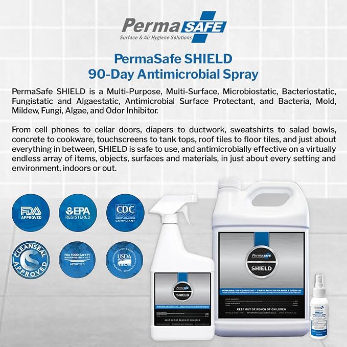 PermaSafe SHIELD 90-Day Antimicrobial Surface Protectant Spray | Long-Lasting, Multi-Surface Protection Against Growth & Spread of Bacteria, Mold, Mildew, Fungi & Algae | Indoor & Outdoor Use - 1 Gal