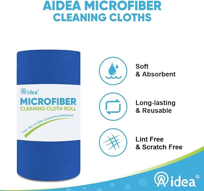AIDEA Microfiber Cleaning Cloth 330 Sheets 6 Roll, Cleaning Rags 11×9" | Reusable Paper Towels, Microfiber Towels for Cars, Shop Rags for Automotive, House, Kitchen, Cleaning Supplies, Dark Blue