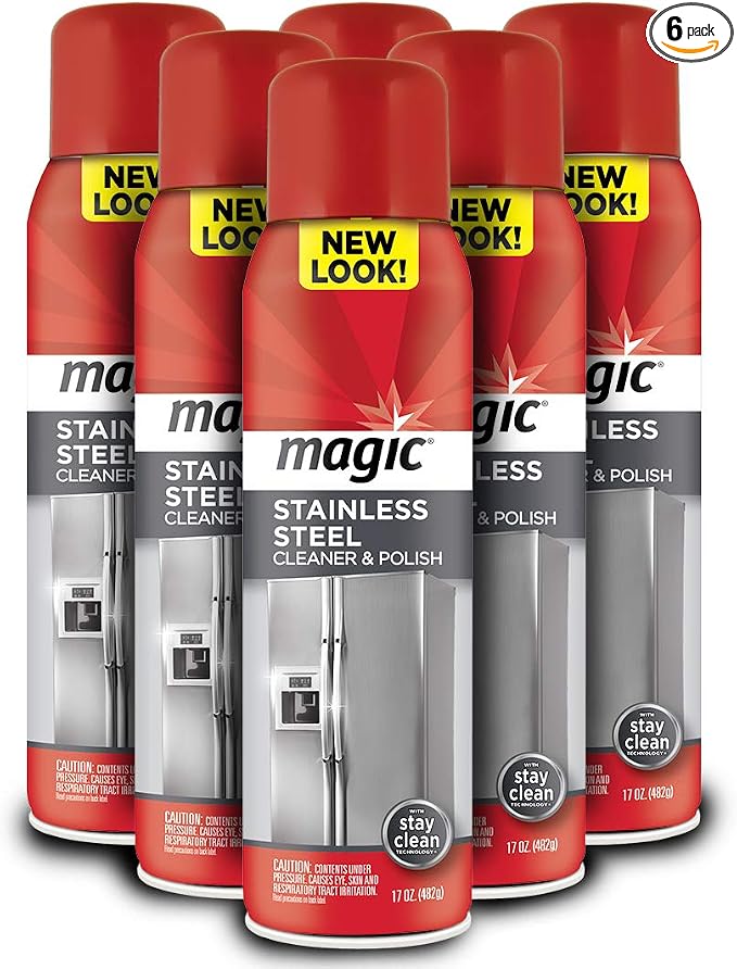 Magic Stainless Steel Cleaner Aerosol - 17 Ounce (6 Pack) - Removes Fingerprints Residue Water Marks and Grease from Appliances - Refrigerator Dishwasher Oven Grill