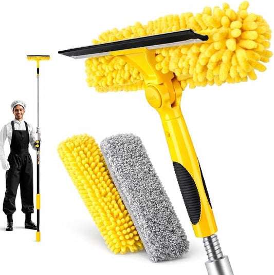 20 Feet High Reach Squeegee Window Cleaner Kit with 5-12Ft Extension Pole | 2 in 1 Window Cleaning Tool w/ 3-Stage Telescopic Pole &Rotatable Head,Window Washing Equipment for Solar Panel,RV,Car Glass