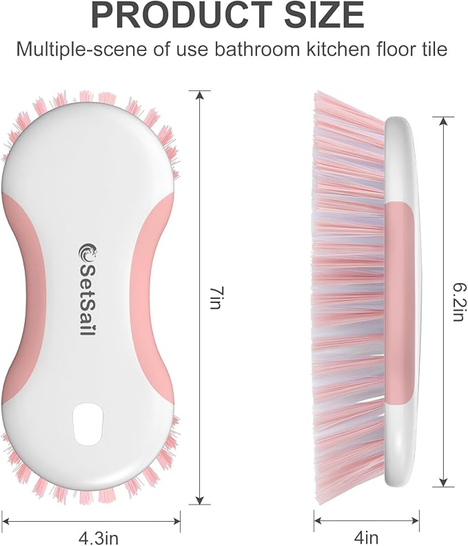 SetSail Multi-Purpose Scrub Brush of 2 Pack, Pink | Stiff Bristles Cleaning Brush with Non-Slip Grip Heavy Duty Scrub Brushes for Cleaning Bathroom Kitchen Tile Bathtub Sink