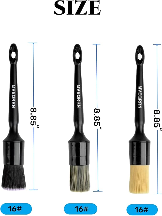 MVEQRRN 3PCS Car Detailing Brush Set, Boars Hair & Soft Auto Brushes | No Scratch,Detailing Brush for Air Vent,Leather Seat,Detail Brushes Car Detailing for Interior Exterior