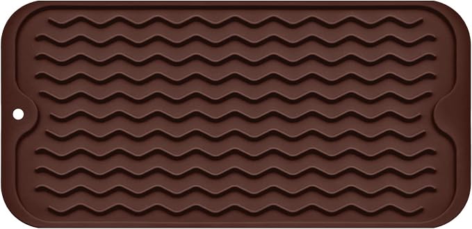 Silicone Dish Drying Mat, Non-Slip Easy Clean Sink Mat Large Heat-resistant Dish Drainer Mat for Kitchen Counter, Sink, Refrigerator or Drawer liner (12" x 6", COFFEE)