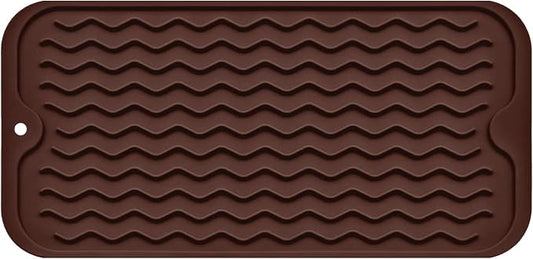 Silicone Dish Drying Mat, Non-Slip Easy Clean Sink Mat Large Heat-resistant Dish Drainer Mat for Kitchen Counter, Sink, Refrigerator or Drawer liner (12" x 6", COFFEE)