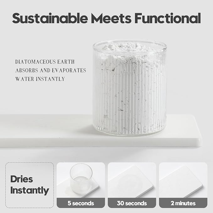 Razborci 3PCS Bathroom Sink Vanity Trays, Quick Stone Drying Mat Dish Soap Dispenser Sponge Holder for Kitchen Counter, Diatomaceous Earth Water Absorbing Caddy Organizer, White