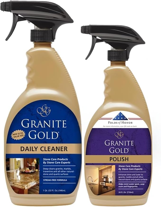 Granite Gold Daily Cleaner 32oz & Polish Spray 24oz for Granite, Marble, Quartz & Natural Stone Surfaces