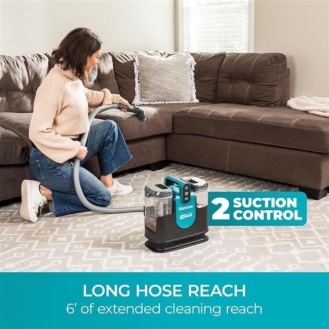 Kenmore 24V Cordless Portable Carpet & Upholstery Spot Cleaner Machine | 16Kpa Power Suction, 55Mins Runtime with Hose Cleaning Tool for Car, Pets, Area Rugs & Couches - KW1090