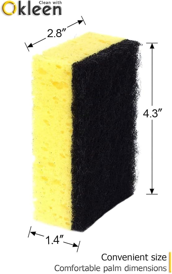 Yellow Multi Use Scrub Sponge. Made in Europe. Large Pack of 18. 4.3x2.8x1.4 inches. Black Heavy Duty & White Non Scratch Fiber. Best Odorless & Durable Professional Scrubber for Commercial Use