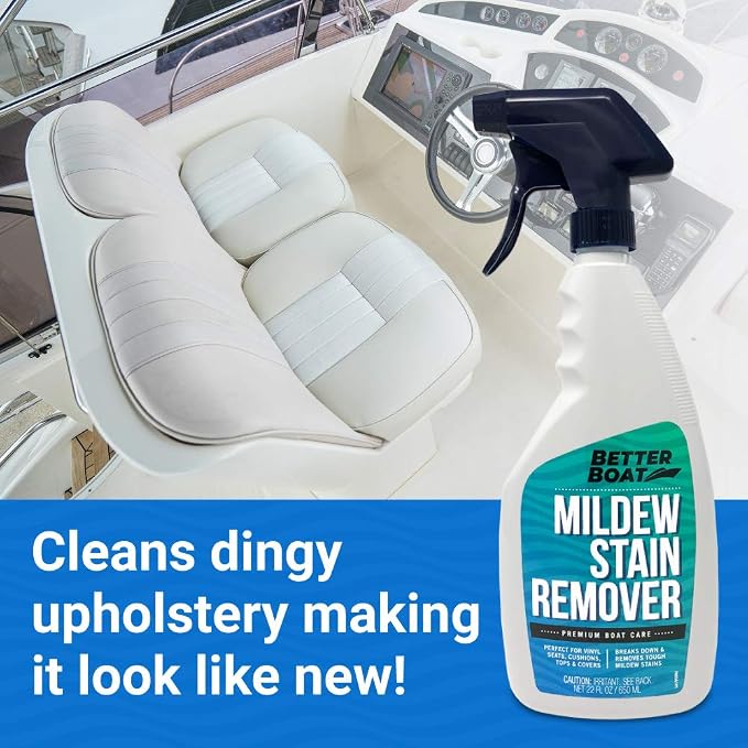 Better Boat Mold and Mildew Stain Remover 22oz Spray for Fabric Vinyl Tile Grout, Removes Mold Stains on Boat Seats Bathroom Shower Patio Furniture Carpet Canvas
