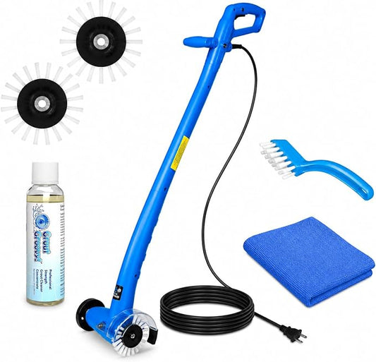 Grout Cleaner Bundle, Electric Stand Up Tile Grout Cleaner Machine with 20’ Cord, 3 Brush Wheels, 1 Cleaner, 1 Grout Hand Brush, 1 Microfiber Cloth
