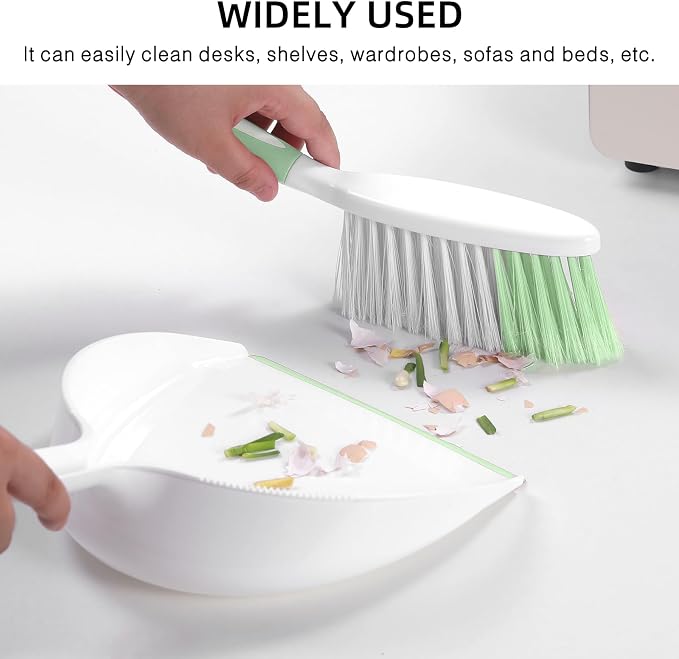 NACENA Dust Pan and Brush Set, Large Hand Broom and Dustpan Set Large Brush and Dustpan Set for Camping Broom and Dustpan Combo for Daily Cleaning Pet Hair Office Home Car, Light & Green