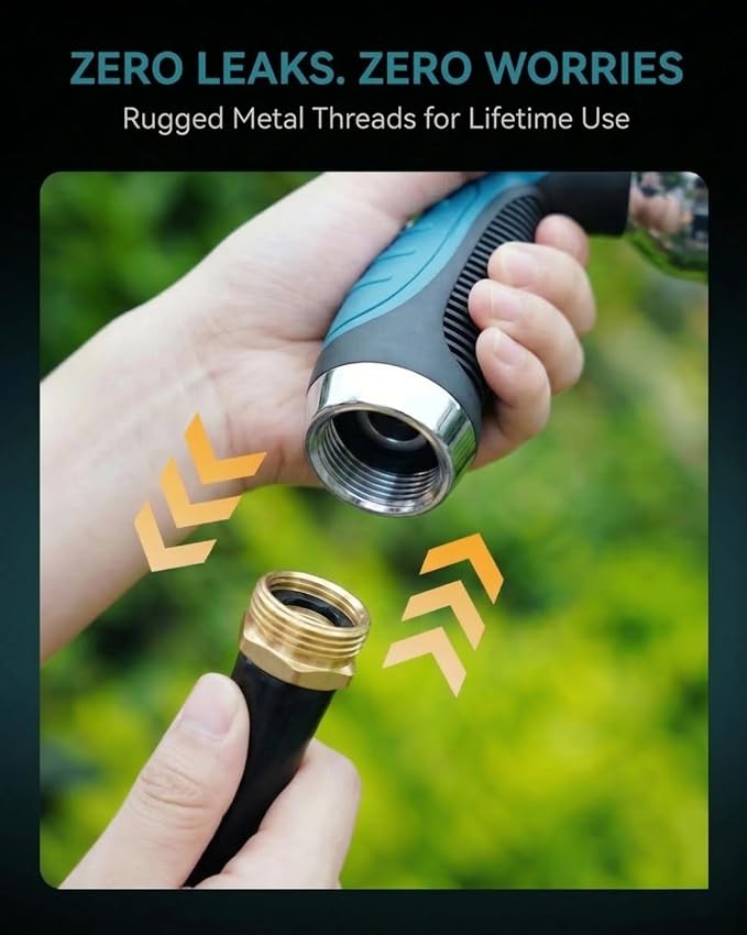 Garden Hose Nozzle Heavy Duty, Metal Water Hose Sprayer with 10 Adjustable Spray Patterns, Thumb Control On Off Valve, High Pressure Hose Nozzle for Watering, Cleaning, Car Washing & Pet Shower