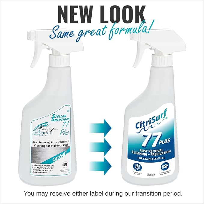 CitriSurf 77 Plus Stainless Steel Cleaner & Rust Remover (22oz Spray) | Made in the USA by Stellar Solutions