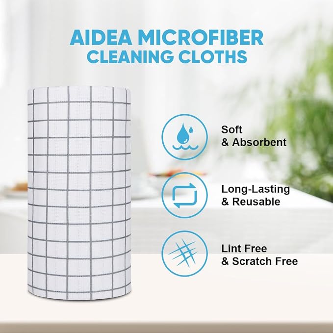 AIDEA Microfiber Cleaning Cloth Roll-50PK, Reusable Paper Towels 11.5×11.5" | Microfiber Kitchen Towels, Microfiber Towels Tear Away Cloth, Lint Free Rags for House, Window, Cleaning Supplies