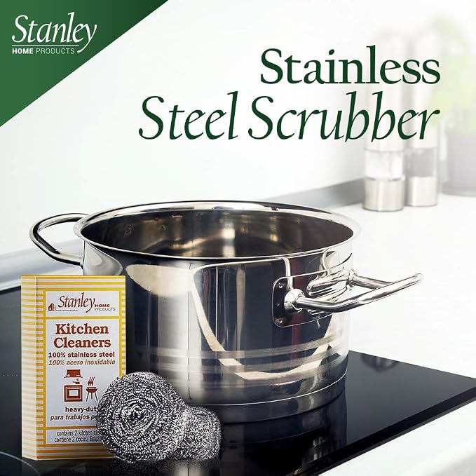 Stanley Home Products Stainless Steel Scrubbers – Rust Resistant Sponge for Pots, Pans, Grills, Ovens, Sinks and Tools – Metal Scrubbers for Kitchen & Garage Cleaning (3 Pack - 6 Count)