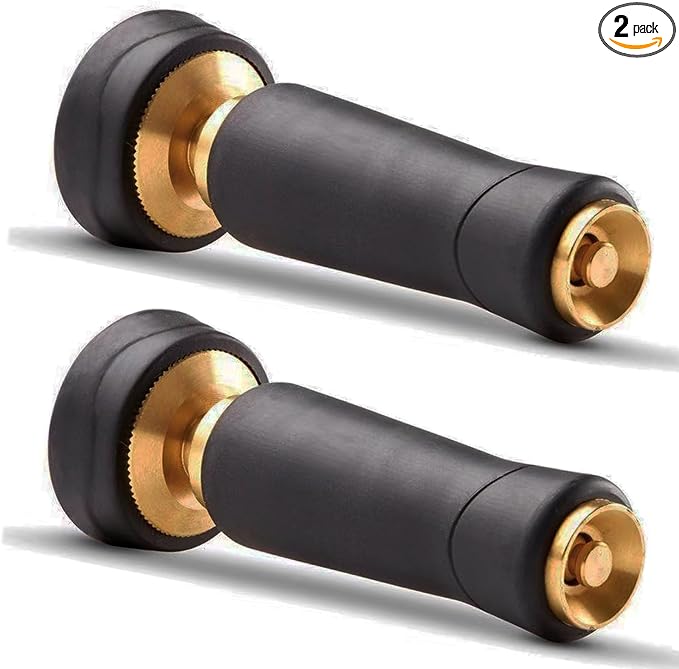 Brass Hose Nozzle, Heavy-Duty Adjustable Garden Twist Hose Nozzle Shut Off Valve, Suitable for Cleaning Car, Watering Flowers, Lawns, Cleaning Ground (2 Pack)