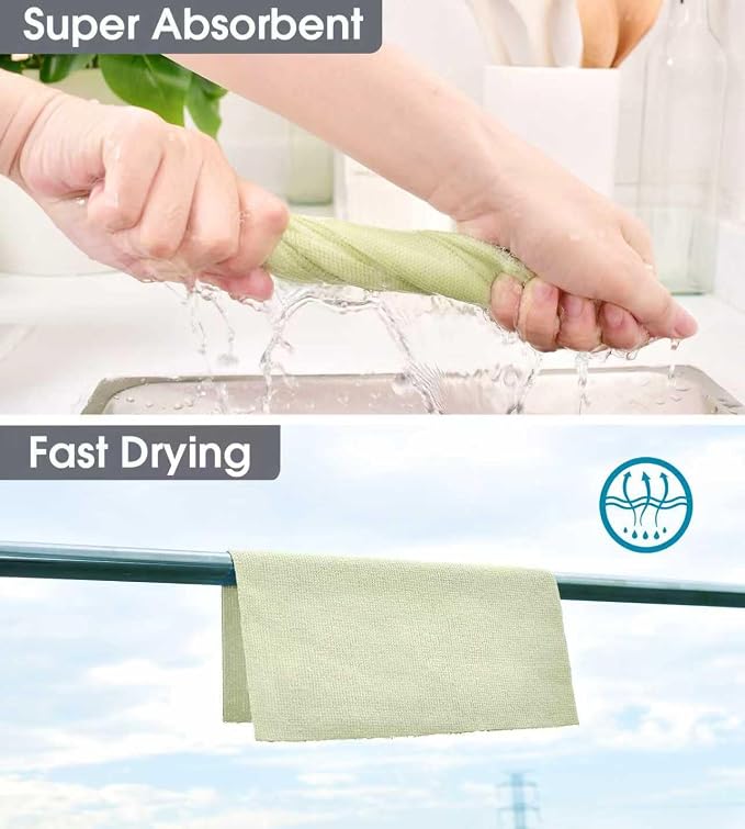 KitchLife Microfiber Cleaning Cloth Roll - Tear-Away Reusable Microfiber Paper Towels, Lint-Free, Washable, 20 Sheets for Kitchen, Car, Dishes, and Sensitive Surfaces (Light Green)