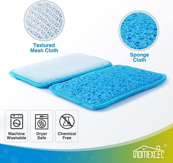 12 Pack Scrub & Wipe Cloths, Dual-Sided Sponges for Kitchen, All-Purpose Cloth for Dishes, Pots, Pans, Non-Stick Cookware, Countertops (Red, Yellow, Blue)