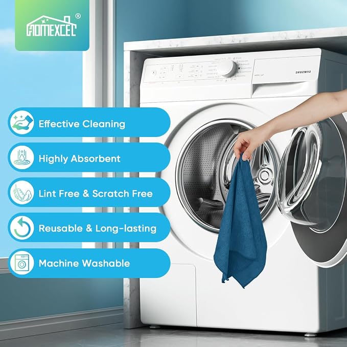 HOMEXCEL 24PK Microfiber Cleaning Cloth, Cleaning Rag for Home, 11.5x11.5in | Reusable, Lint Free, Scratch-Free and Highly Absorbent Towels for Kitchen, Window and Glass, Cars, Navy Blue