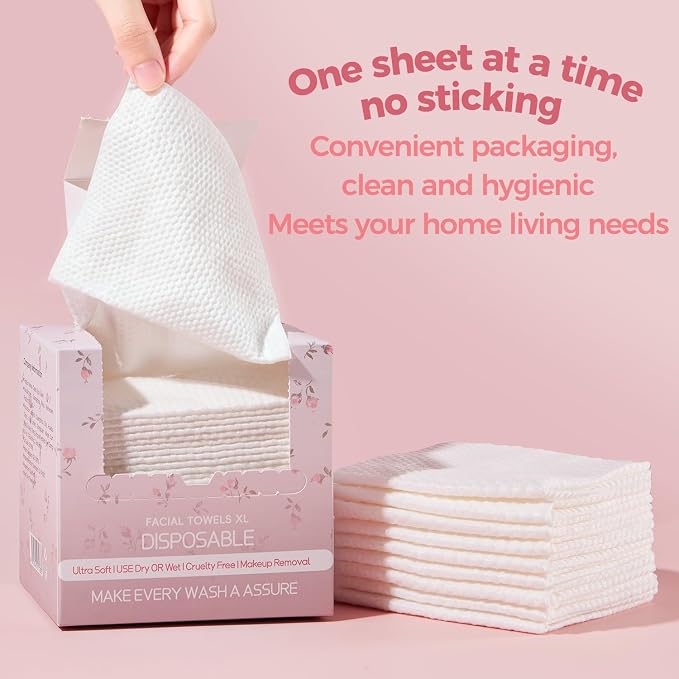 Disposable Face Towels, Thick &Soft Face Towelettes Disposable,Lint-Free And Odor-Free Dry Faces Wipes,Suitable For Daily Care Of Sensitive Skin,Facial Cleansing,And Makeup Removal(50 Count)