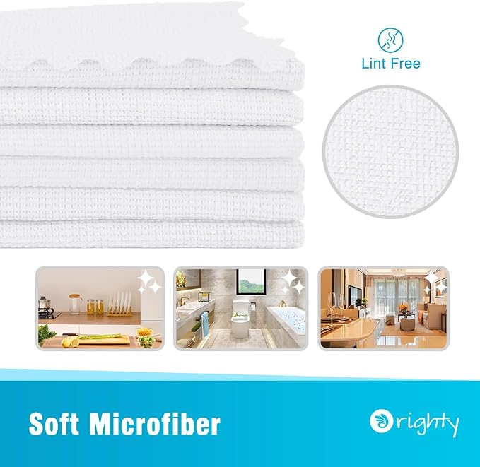 Orighty Microfiber Cleaning Cloth - 24 Pack, White Cleaning Rags 12x11 inch | Microfiber Towels for Cars, Highly Absorbent Household Cleaning Supplies, Reusable Lint Free Cloths for House, Kitchen