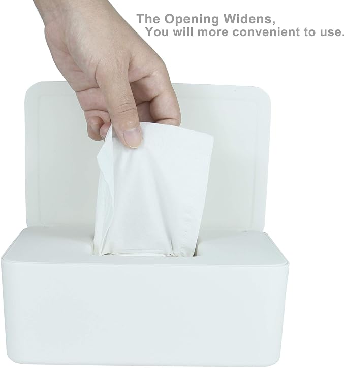 Diaper Wipes Dispenser, Tissue Storage Box Case (White) | Wet Wipe Dispenser Holder with Lid for Home, Office, Cars