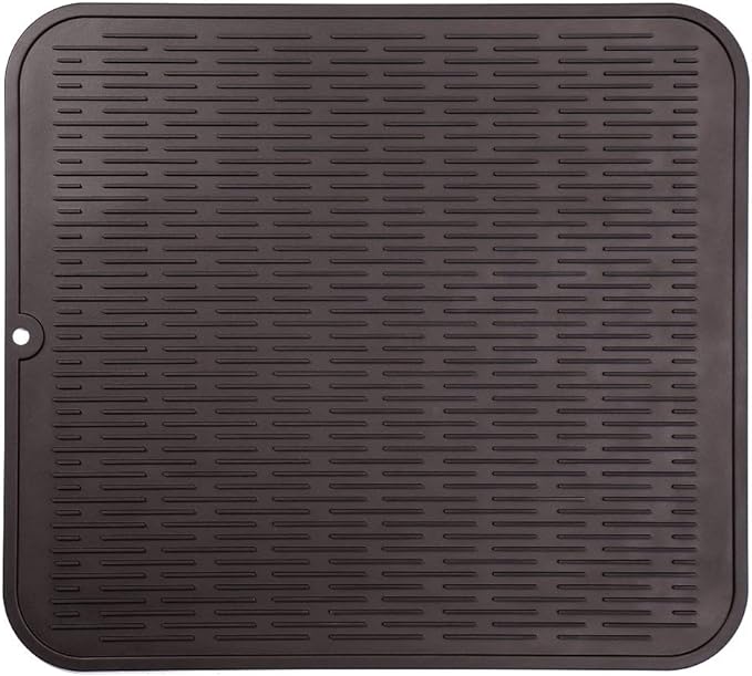 MicoYang Silicone Dish Drying Mat for Multiple Usage,Easy clean,Eco-friendly,Heat-resistant Silicone Mat for Kitchen Counter or Sink,Refrigerator or Drawer Liner Coffee XL 18 inches x 16 inches