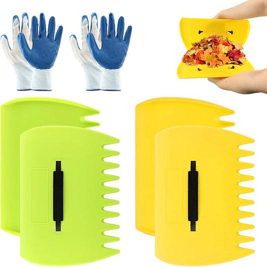 2 Set Leaf Scoops Hand Rake, Leaf Scoops and Claws with 2 Pairs Gloves, Lightweight Plastic Hand Held Rakes Yard Scoop for Picking up Leaves Garden Rubbish Yard Waste