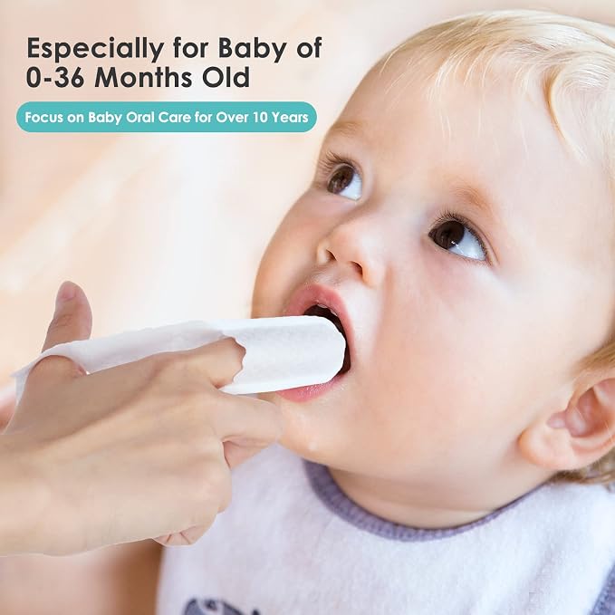 dearlomum 60PCS Baby Dry Wipes, Newborn & Toddler Tongue Cleaner | Disposable Infant Wipes, Clean Mouth, Gauze Gum Cleaner, Baby Oral Cleaning Toothbrush, Oral Care 0-36 Months